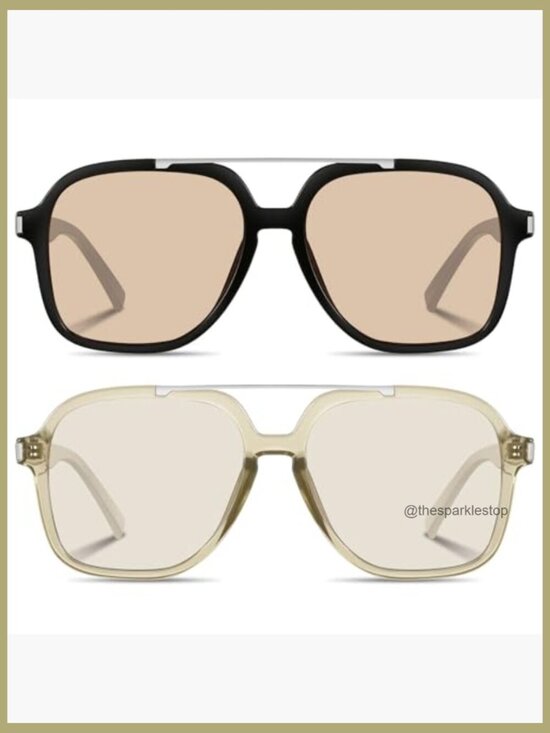Retro Aviator Sunglasses, Square Frame, UV400 Protection, Lightweight